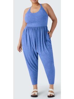 Halara Women's Sz 1X Blue Relaxed Fit Jumpsuit Sleeveless Soft Stretch Fabric